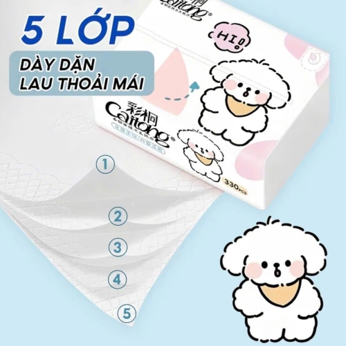 Khăn Giấy Caitong Cún Bông Cao Cấp 330 tờ